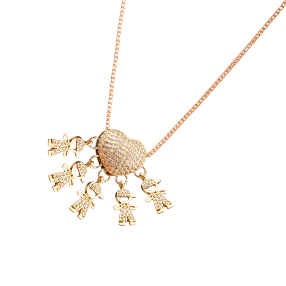 Colar elegante com pingentes para mãe da marca Haribason, com detalhes de cinco meninos, em acabamento sofisticado.