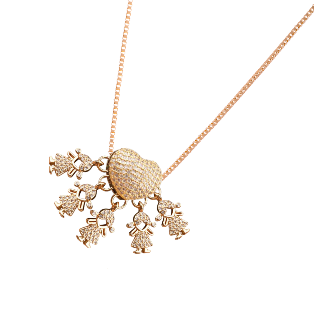 Colar elegante com pingentes para mamãe, com cinco pingentes de meninas, da marca Haribason, em estilo sofisticado.