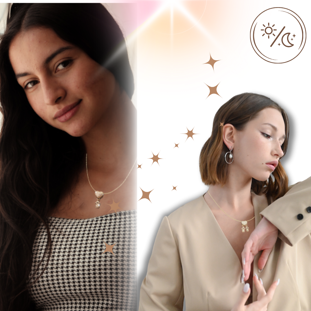 Colar elegante com pingentes para mamãe, acessório de joalheria da marca Haribason, com detalhes sofisticados e charms delicados.