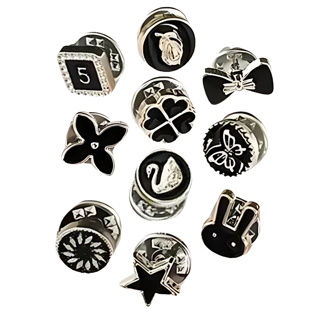 Broches e épinglettes elegantes sem costura da Frcolor em mistura de cores preto, com design sofisticado e detalhes refinados.