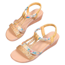 Sandálias ortopédicas elegantes estilo boho da Gnobogi, com design sofisticado e detalhes dourados.