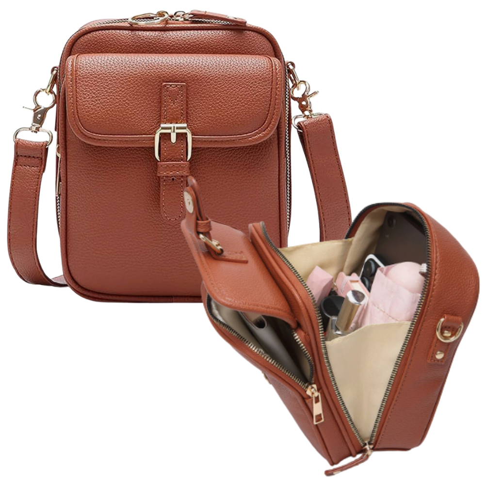 Bolsa tiracolo vintage da Matoen, elegante e versátil, feita em couro marrom com alça ajustável e detalhes clássicos.