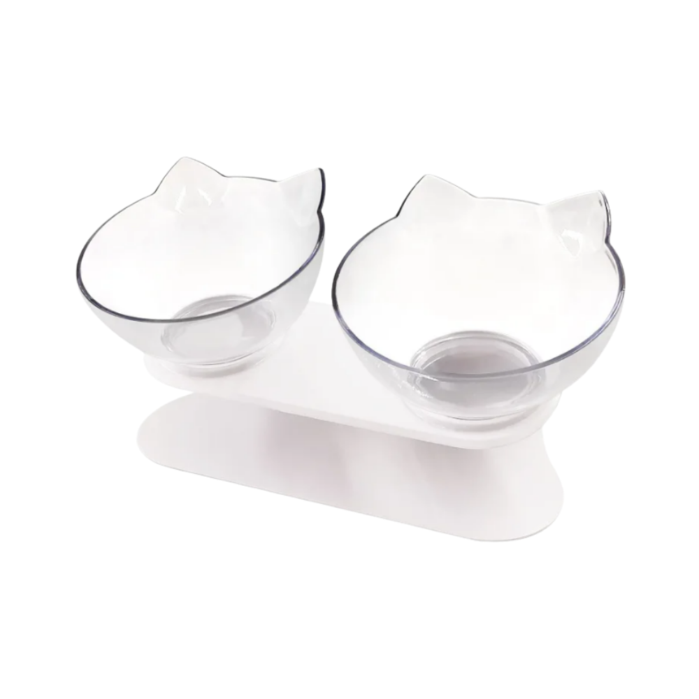 Bacia elevada de conforto para gatos da marca Yugaoo, com design transparente duplo para alimentação confortável.