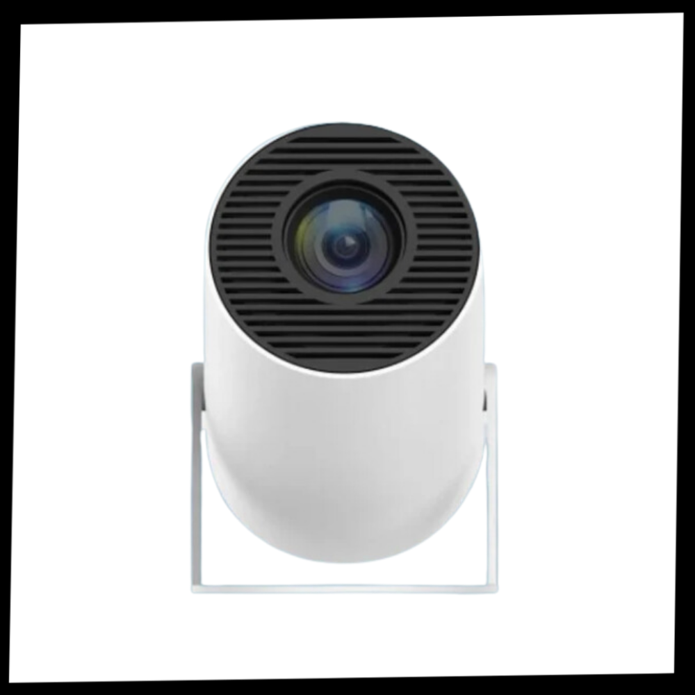 Vidéoprojector portátil Elite 4K Ultra HD exibindo uma imagem nítida e brilhante em uma parede.