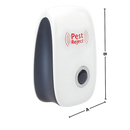 Repelente de insetos Ultrasonic Pest Repeller, dispositivo de desinsetização eficiente em energia, mostrado em dimensões.