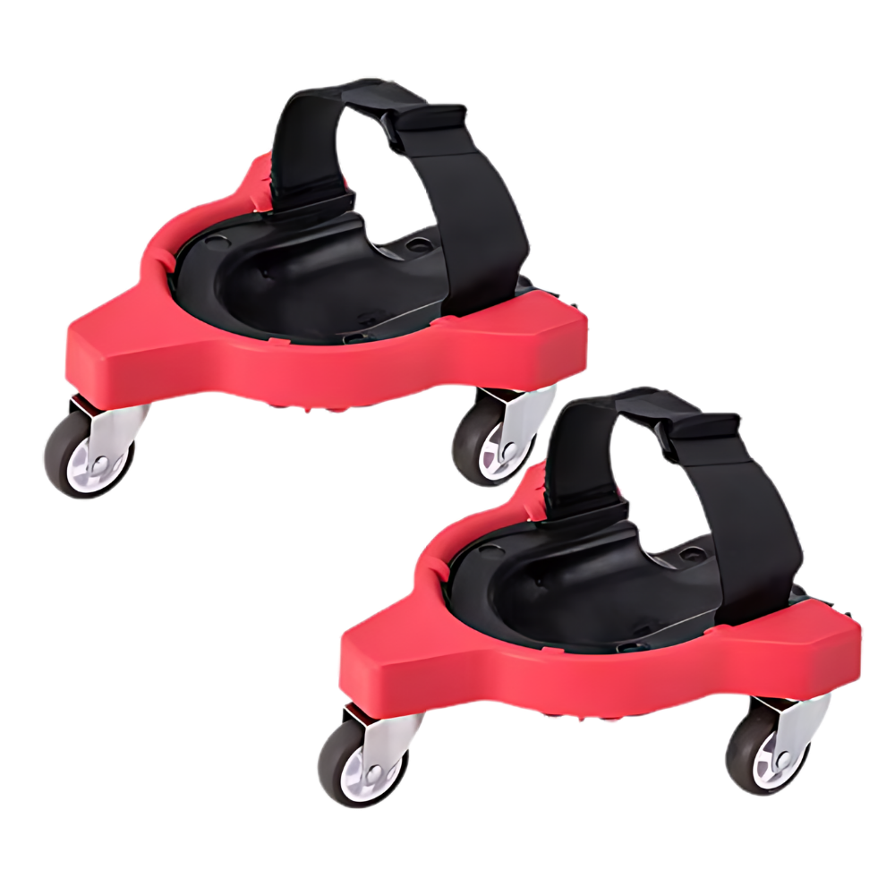 Joelheiras com rodas Konesky de cor vermelha, proteção para joelhos e mobilidade aprimorada, ideal para atividades de piso.