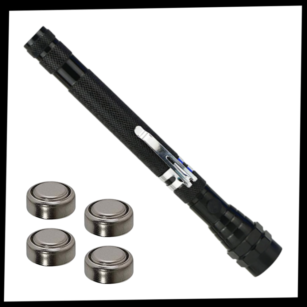 Lanterna de bolso LED magnética e telescópica da Enod, em preto, com luz potente e design compacto para uso portátil.