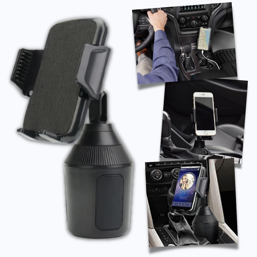 Suporte ajustável para celular da Enquiret, para instalação em veículos, com design moderno e funcional para uso no carro.