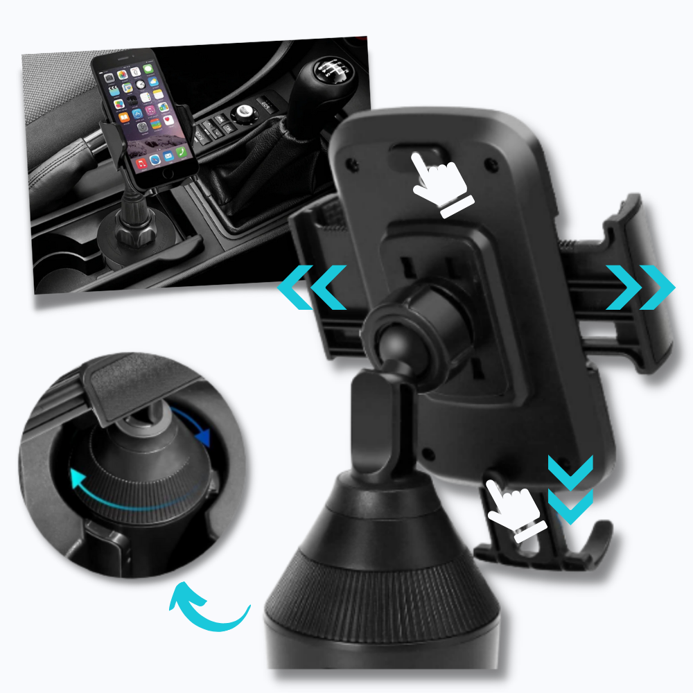 Suporte ajustável para telefone móvel da Enquiret, ideal para veículos, com design resistente e fácil de instalar.