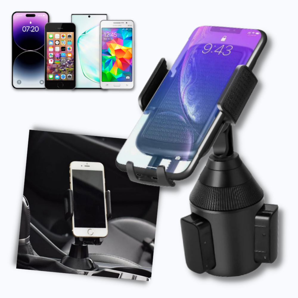 Suporte ajustável para telefone móvel Enquiret, ideal para uso em veículos, com design prático e ajustável para diferentes tamanhos.