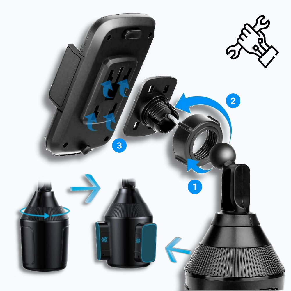 Suporte ajustável para telefone celular Enquiret, ideal para manutenção e decoração de veículos, fixação segura e fácil.