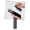 Produto Enquiret para limpeza de tela de telefone, limpador 2-em-1 para dispositivos móveis, líquido cinza compacto.