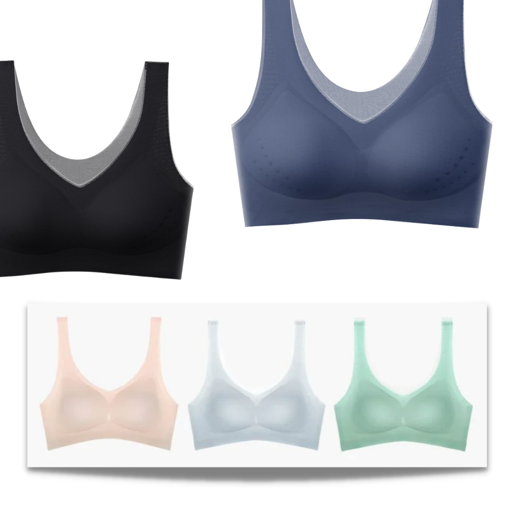 Soutien-gorge ultrafino sem costura em seda glacê da Eopuing, peça de lingerie preta, sem detalhes visíveis.
