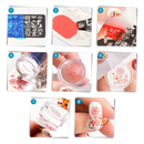 Ferramenta de nail art transparente Eotia para simetria perfeita, com design colorido e detalhes visuais no produto de cosméticos.