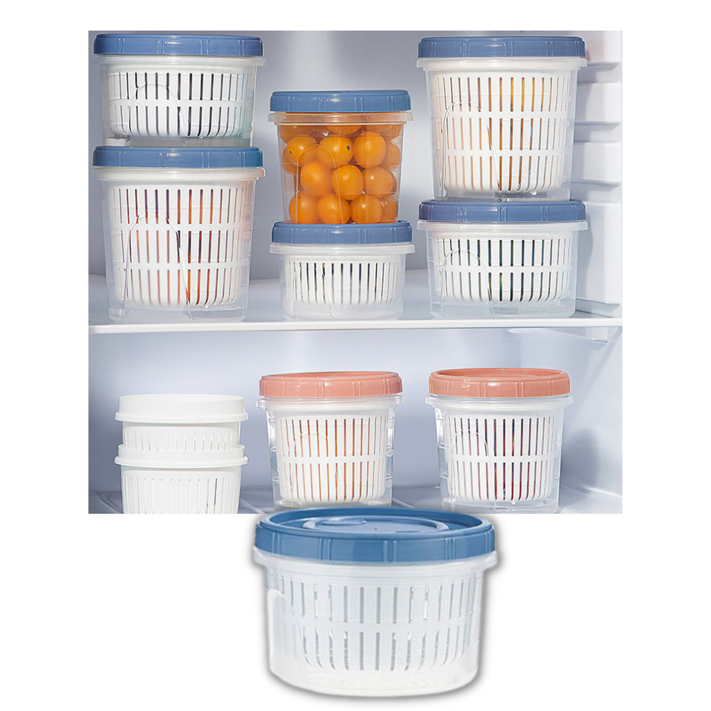 Recipiente empilhável para alimentos da Epackagesupply com suporte para escorrer, recipiente de 500 ml em azul.