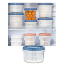 Recipiente empilhável para alimentos da Epackagesupply com suporte para escorrer, recipiente de 500 ml em azul.