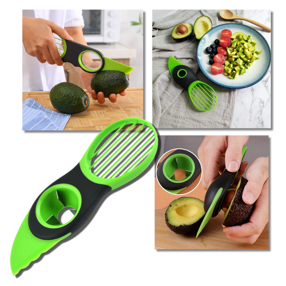 Ferramenta multifuncional ergonômica da Etcbuys para cortar e preparar abacates na cozinha, com design confortável e prático.