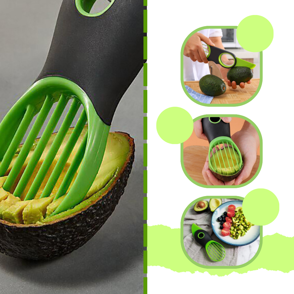 Ferramenta ergonômica multifuncional da Etcbuys para cortar e preparar abacates na cozinha, com design prático e versátil.