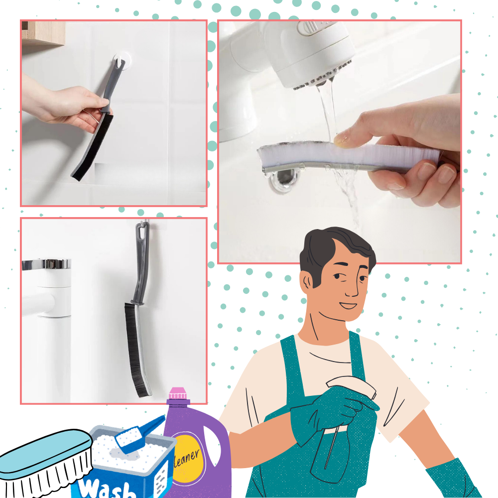 Escova de limpeza de rejunte macia e ergonômica da Realhomelove para limpeza doméstica, com armazenamento inteligente.
