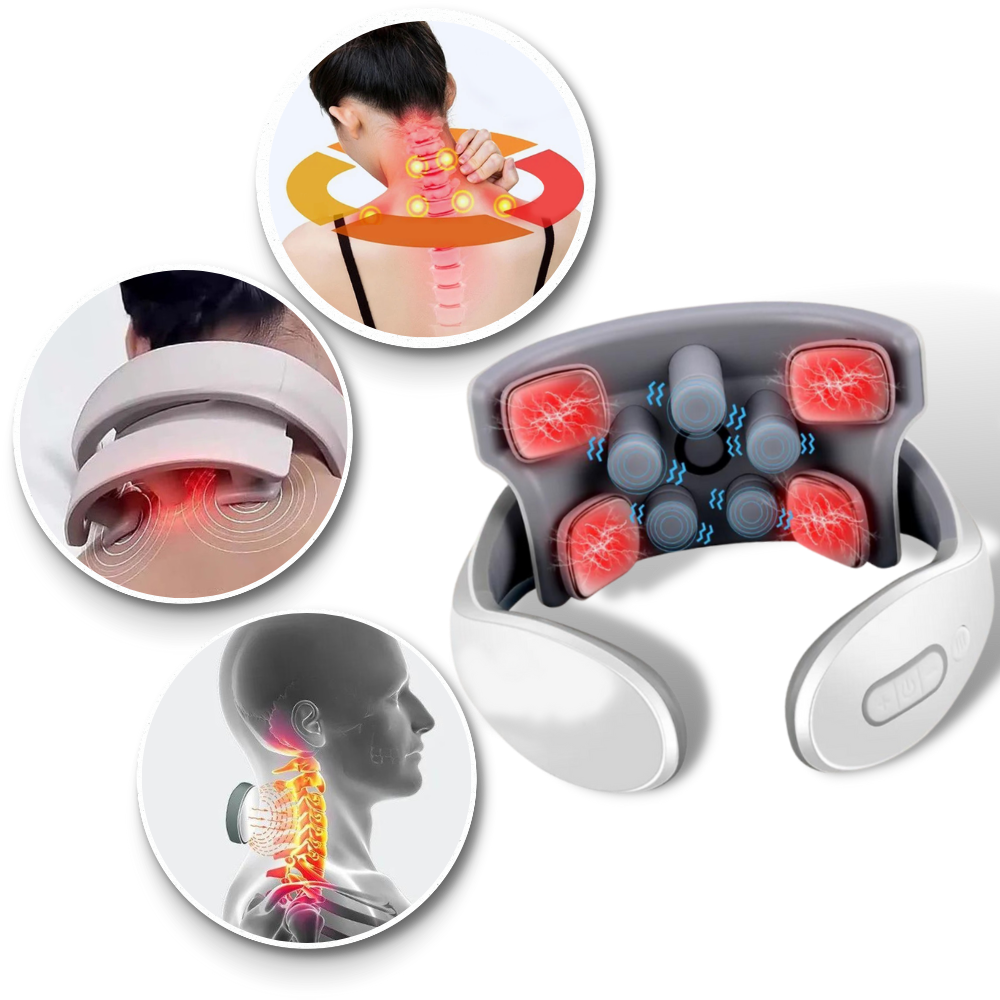 Masseur Everso com quatro cabeças para pescoço e ombros, dispositivo de massagem e relaxamento, imagem do produto.