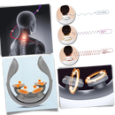 Masseur Everso com quatro cabeças para o pescoço e ombros, aparelho de massagem e relaxamento, mostrando as cabeças de massagem em ação.