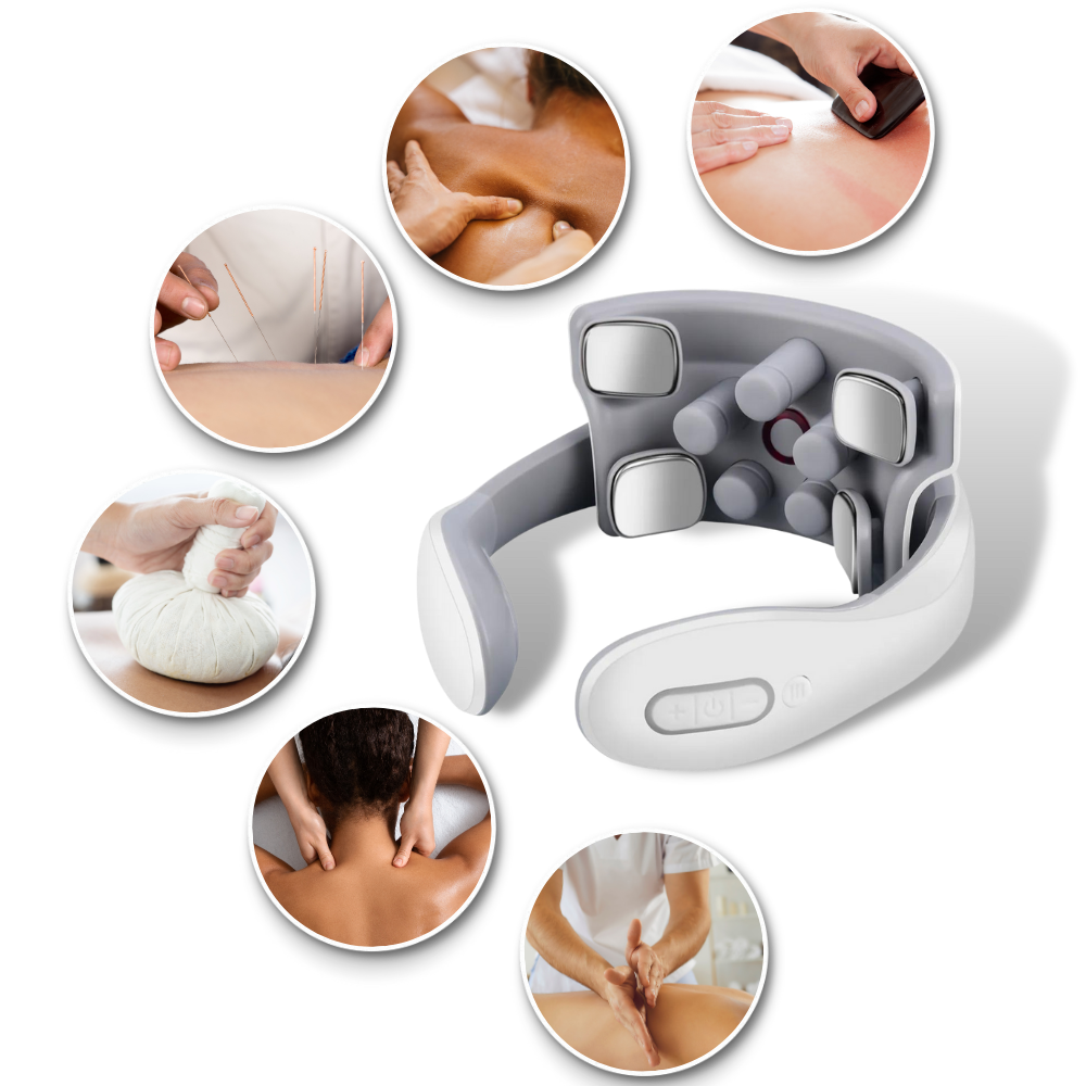 Masseur Everso de quatro cabeças para pescoço e ombros, dispositivo de massagem e relaxamento com design ergonômico.