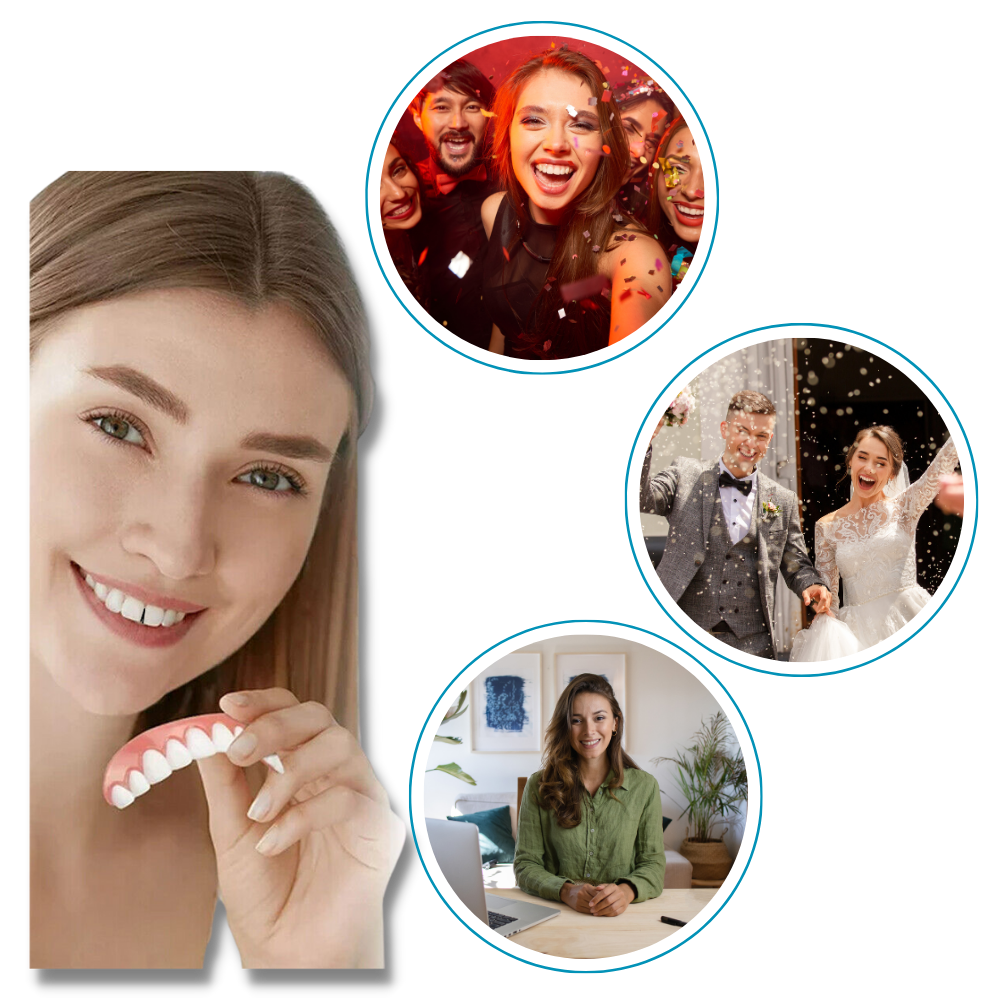 Facettes dentaires a clipser Everso para cuidados bucais, mostrando a aplicação nas dentes com acabamento natural.