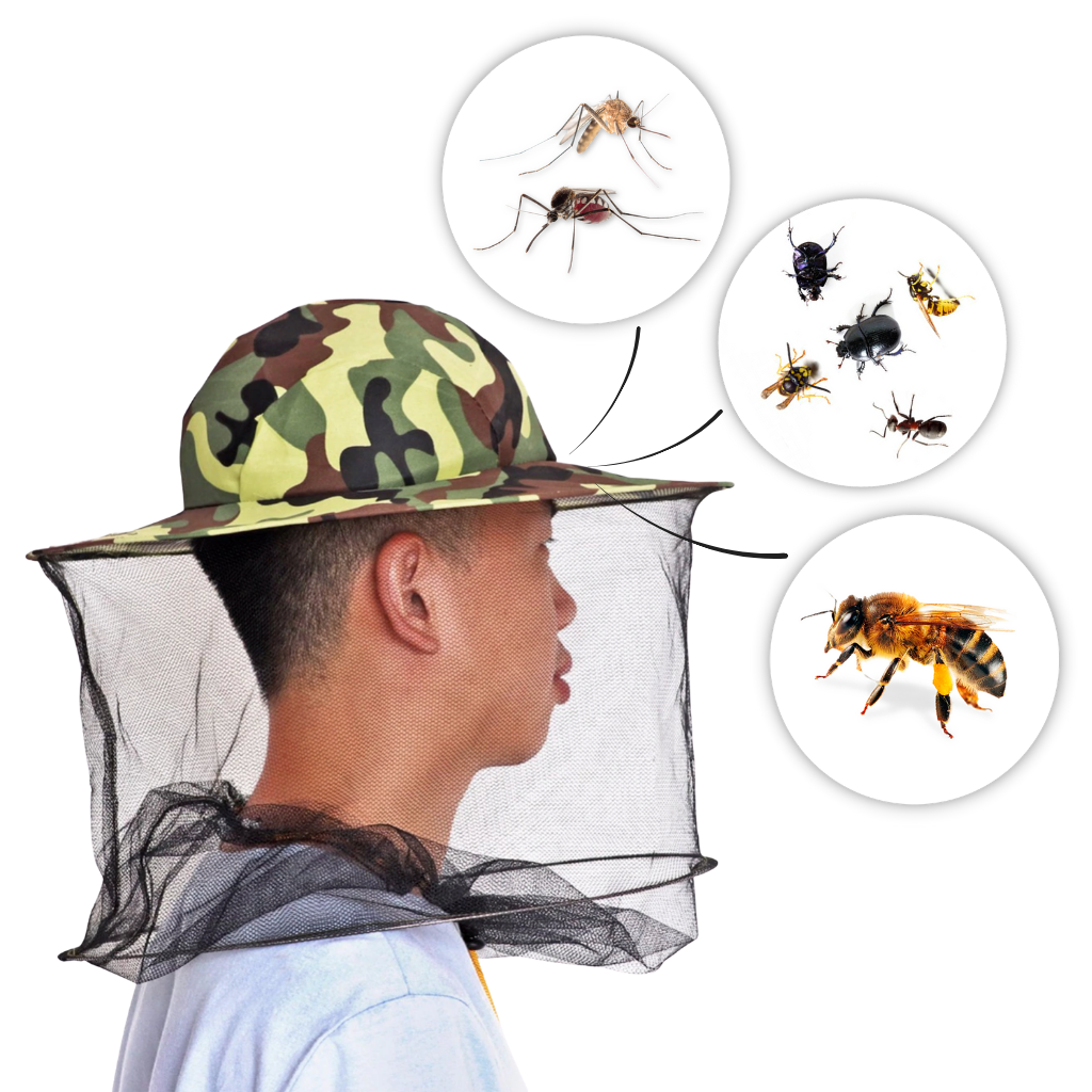 Chapéu de apicultor Evinis com estampa de camuflagem para jardinagem e proteção durante atividades com abelhas.