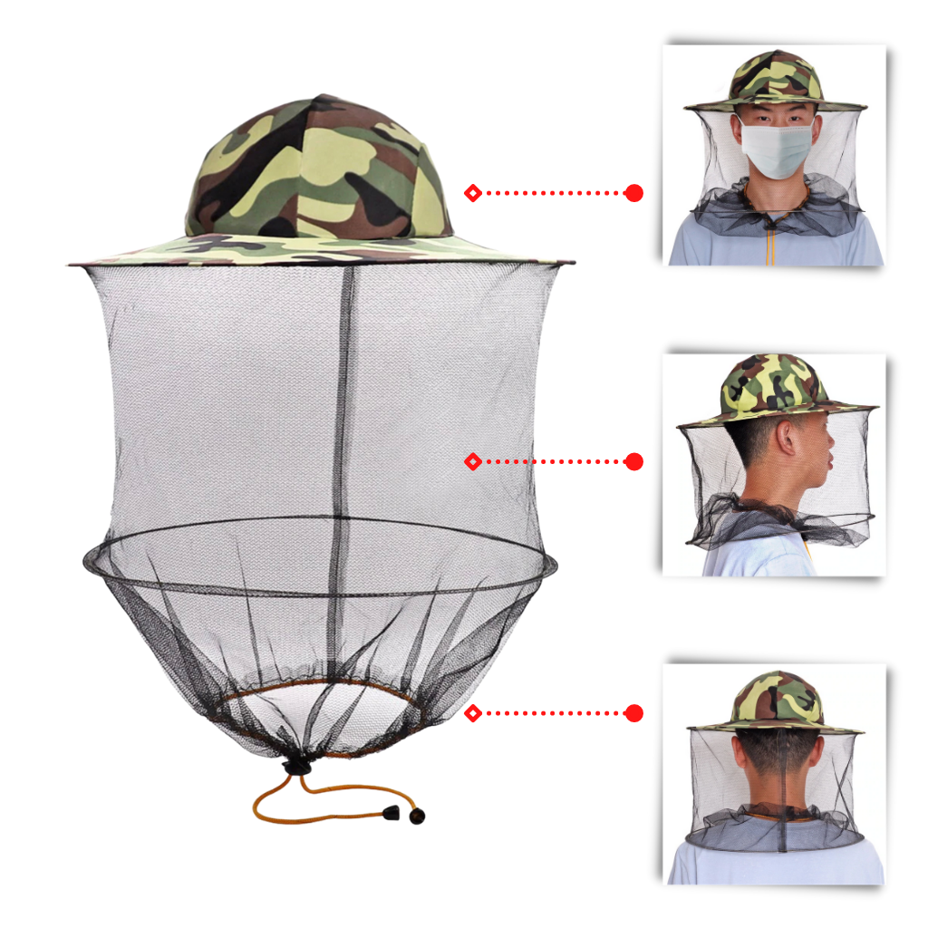 Chapéu de apicultor Evinis em camuflagem para jardinagem, proteção contra picadas, com aba larga e material resistente