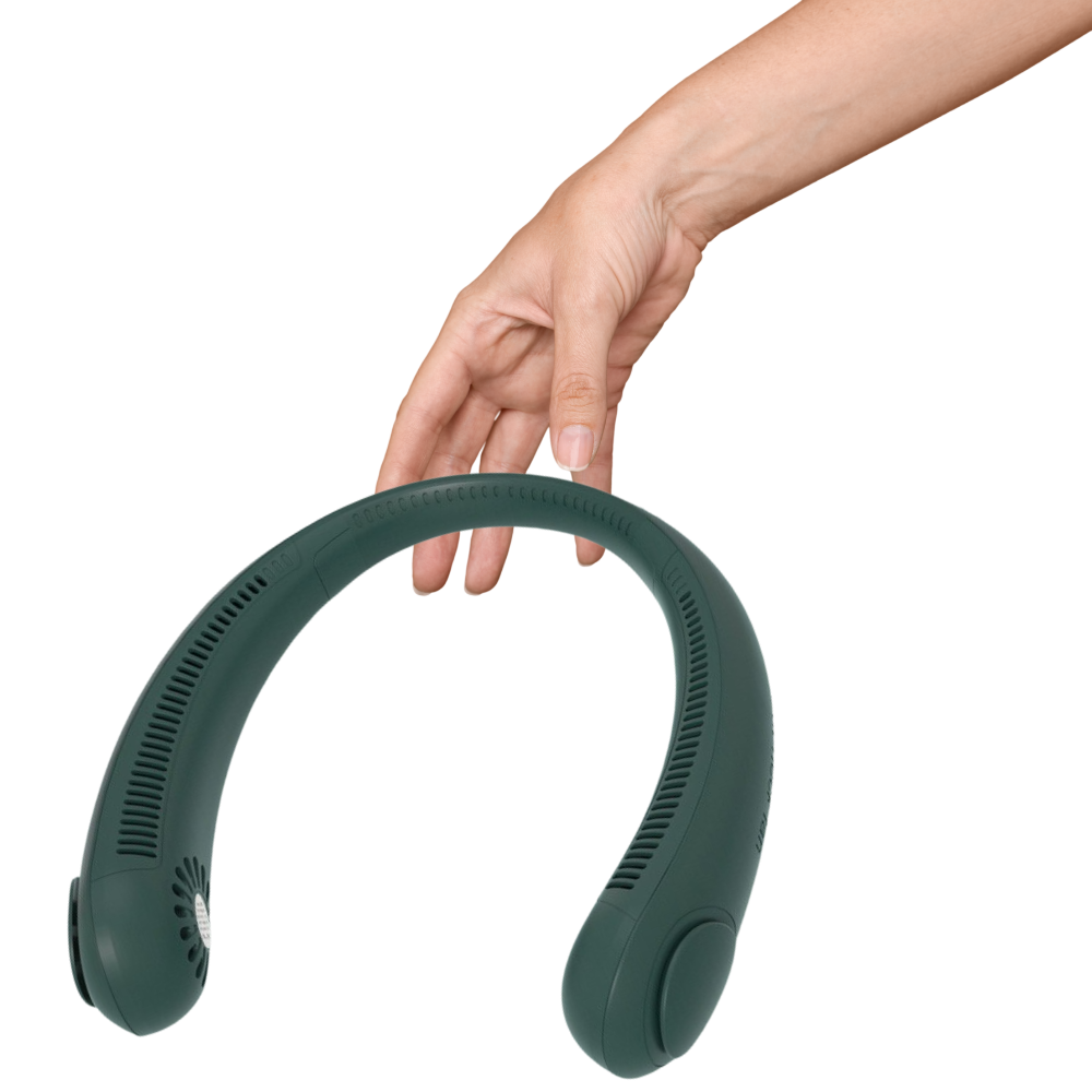 Mini ventilador de pescoço Fairywill, portátil, recarregável, para aquecimento e resfriamento, cor verde.