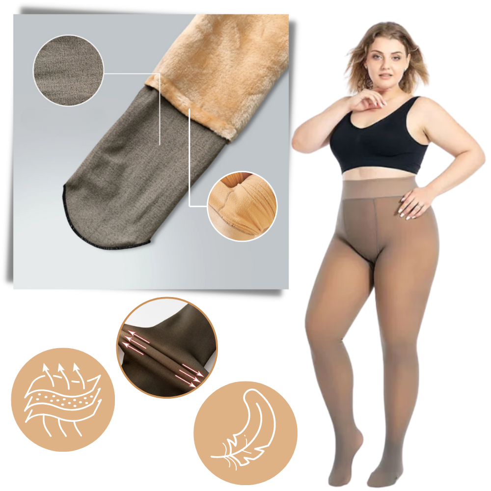 Meia-calça falsa translucida forrada com fleece da Smallbee, feita para conforto e estilo em roupas íntimas e calçados.