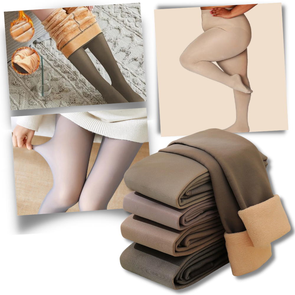 Meia-calça translúcida falsa com forro de fleece da Smallbee, ideal para conforto e aquecimento em roupas íntimas.