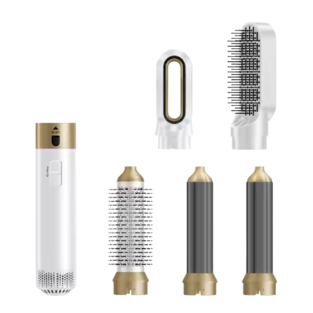 Brosse secador de cabelo multifuncional Faslmh, ferramenta de cuidado capilar, com design em cinza para secar e modelar cabelos.