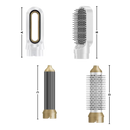 Escova secadora multifuncional Faslmh para cuidados dos cabelos, com design em cinza e várias funções de styling.