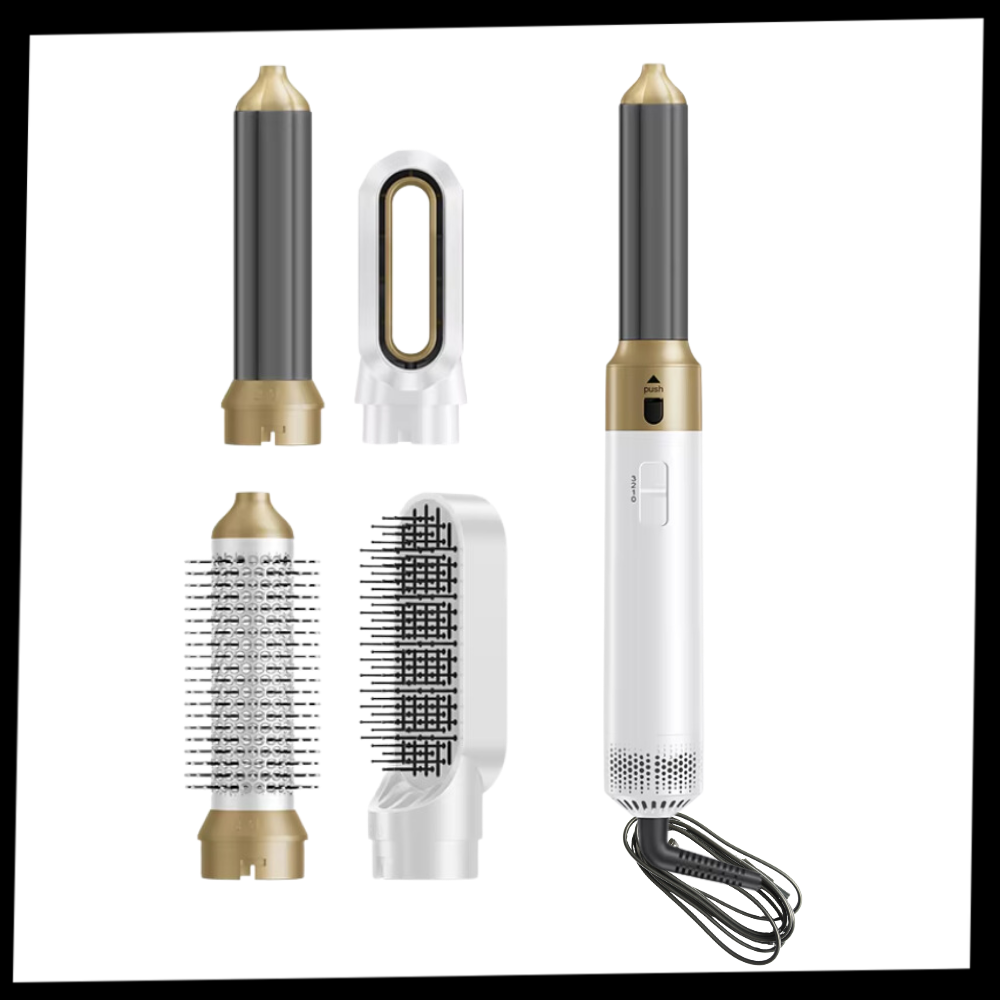 Escova secadora multifuncional Faslmh para cuidado dos cabelos com design em cinza, ideal para modelar e secar.