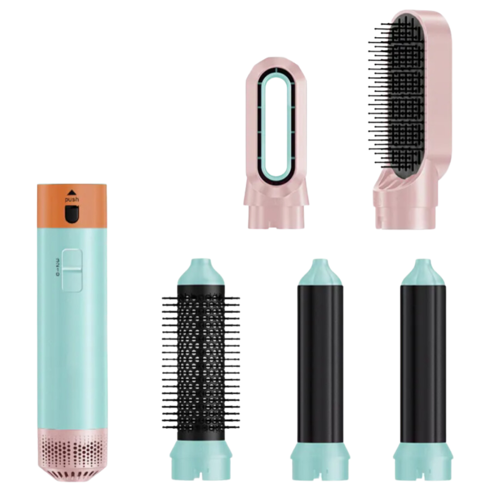 Escova secadora de cabelo multifuncional Faslmh, ferramenta de cuidado capilar com design em cinza, para modelar e secar cabelos.
