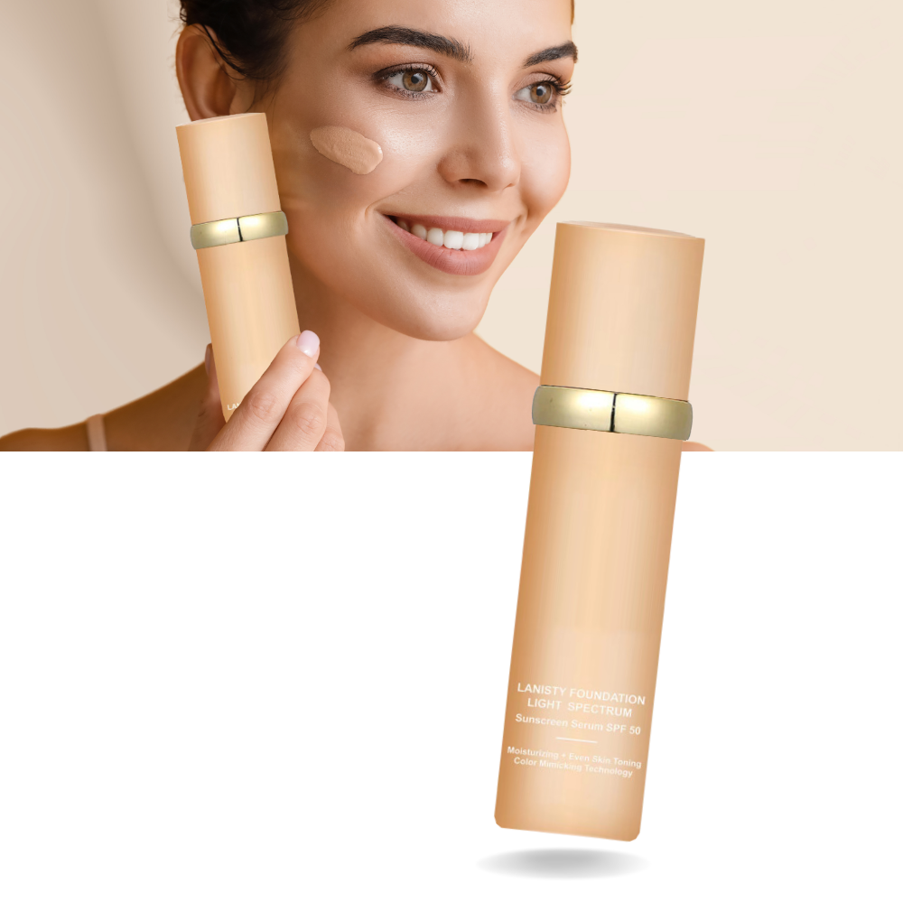 Fundo de maquiagem Magic 4 em 1 da FebMiss, cosméticos com textura cremosa e cobertura natural, mostrado na embalagem.