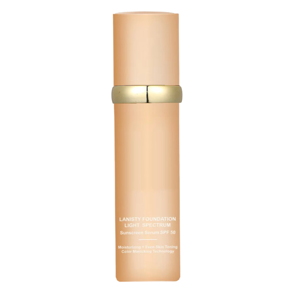 Base líquida Magic 4 em 1 da FebMiss, cosméticos, aplicada na pele, com embalagem e textura visíveis na imagem