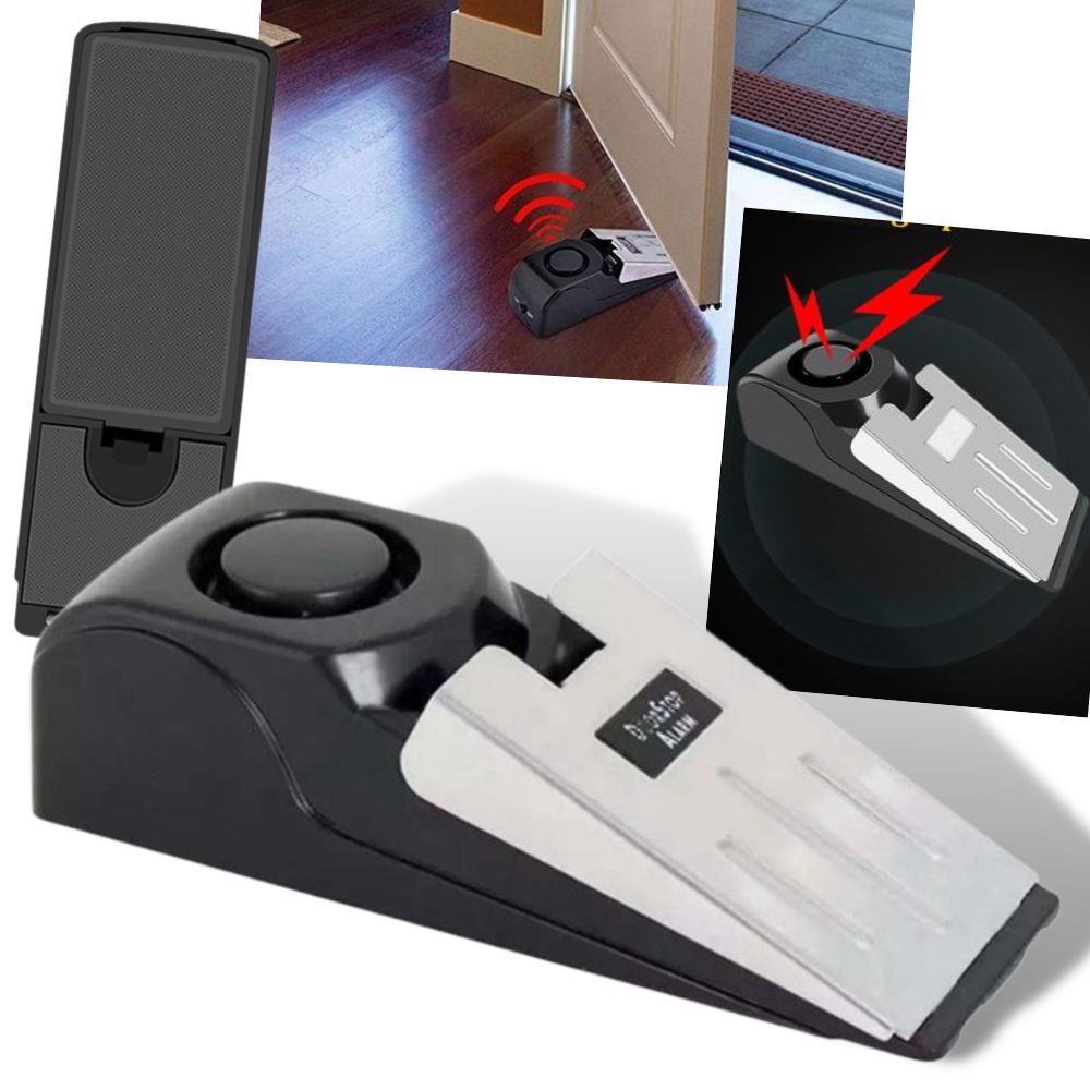 Alarme de segurança com cale-porte Febmiss, peça de quincaillerie para portas, visível na imagem com detalhes do produto.