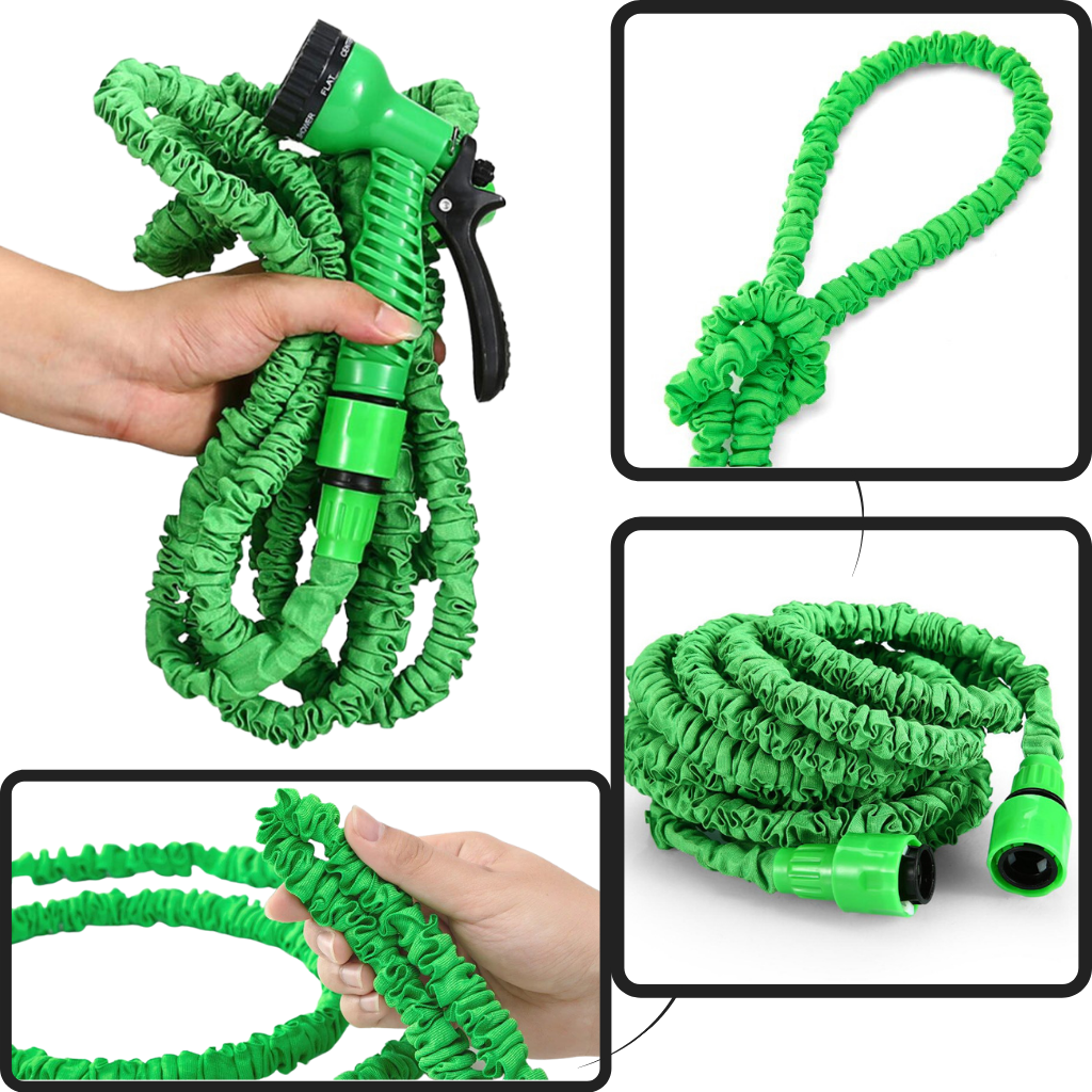 Mangueira de jardim extensível Felji com pulverizador, ideal para irrigação e cuidados com plantas ao ar livre.