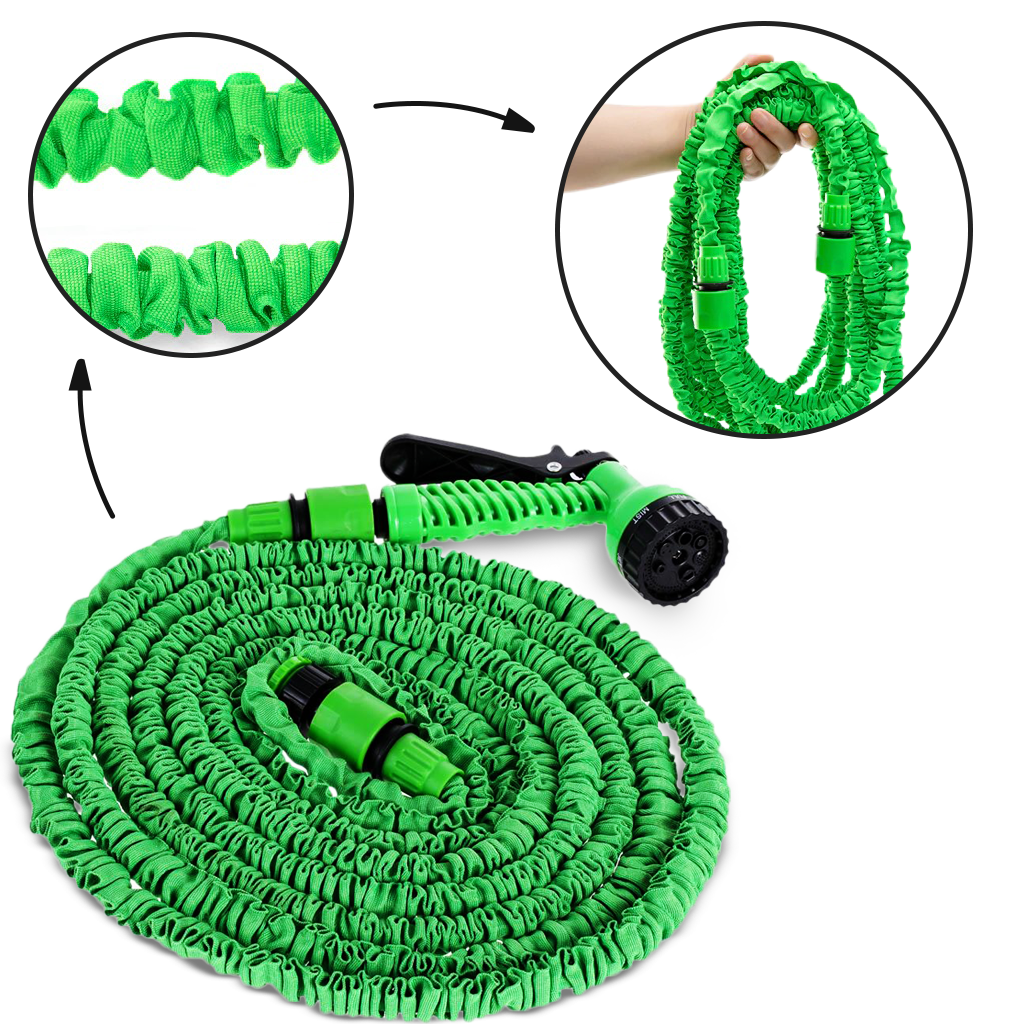 Tubo de jardim extensível Felji com pulverizador, ideal para irrigação e rega de plantas ao ar livre.