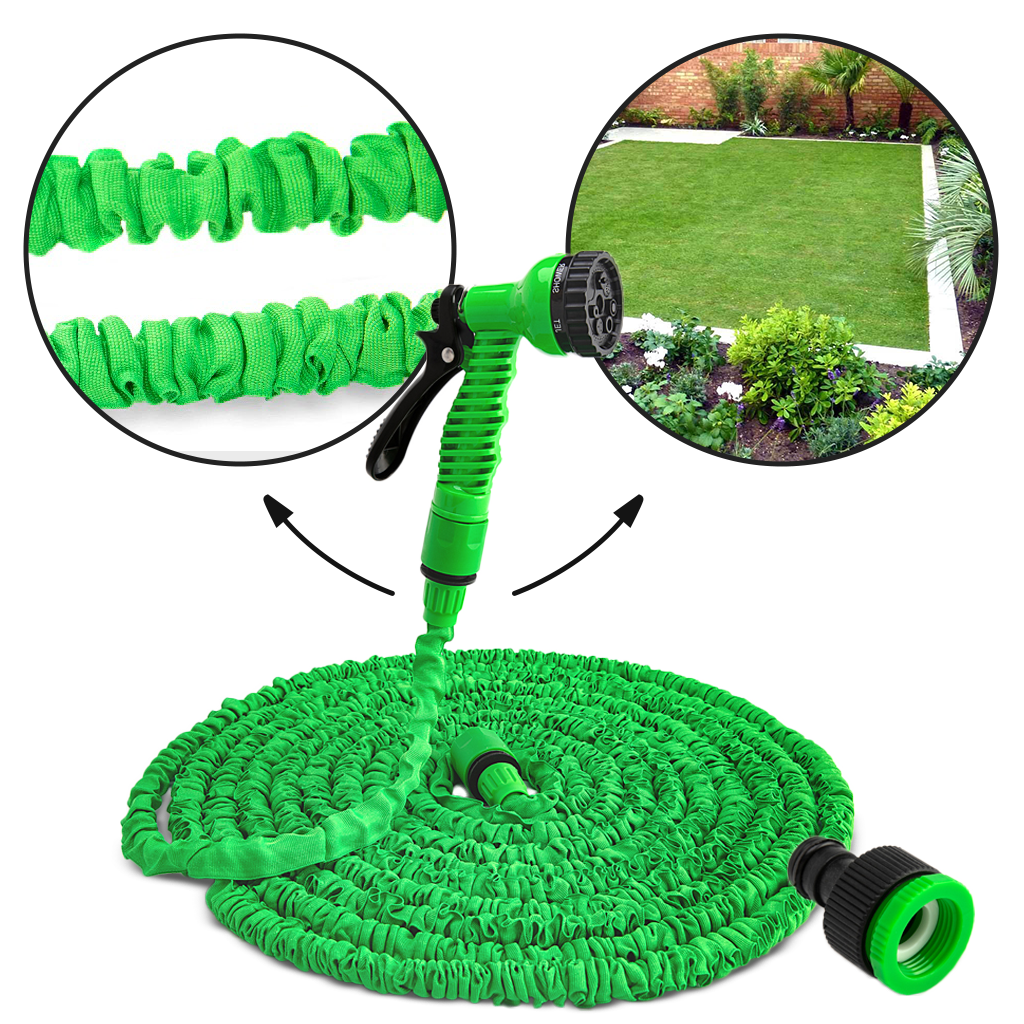 Mangueira de jardim extensível Felji com pulverizador, ideal para irrigação e cuidado de plantas ao ar livre.