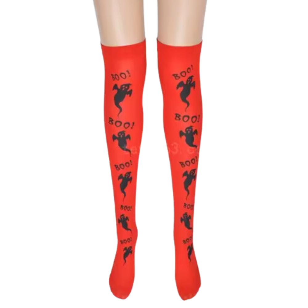 Meias de compressão com design festivo de Halloween, fantasmas vermelhos, da marca Elegant Moments.