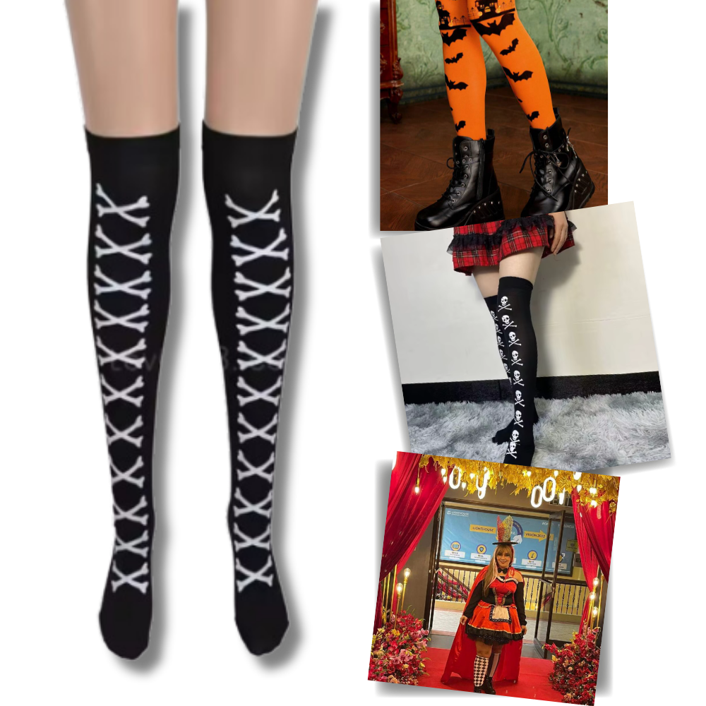 Meias de compressão festivas com motivos de Halloween da Elegant Moments, design colorido e confortável para uso diário.