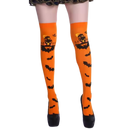 Meias de compressão festivas da Elegant Moments com desenhos de Halloween, morcegos laranjas e temas assustadores.