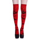 Meias de compressão com desenhos festivos de Halloween, morcegos vermelhos, marca Elegant Moments, para conforto e estilo.