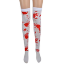 Meias de compressão com estampa festiva de Halloween, modelo elegante Moments, com desenhos de abóboras e teias de aranha vermelhas.