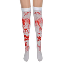 Meias de compressão festivas da Elegant Moments com estampa de Halloween, manchas vermelhas e desenhos temáticos.
