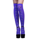Meias de compressão festivas da Elegant Moments com estampas de Halloween, caveiras e cores roxas, para conforto e estilo.