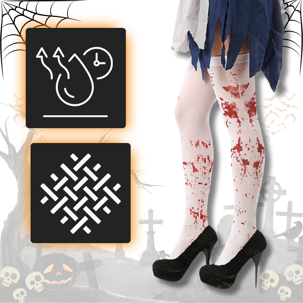 Meias de compressão festivas de Halloween da Elegant Moments com desenhos temáticos e tecnologia de secagem rápida.